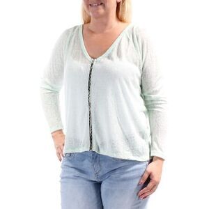 B SHARP Womens Green Cut Out Long Sleeve Zip Neck Top Size: L